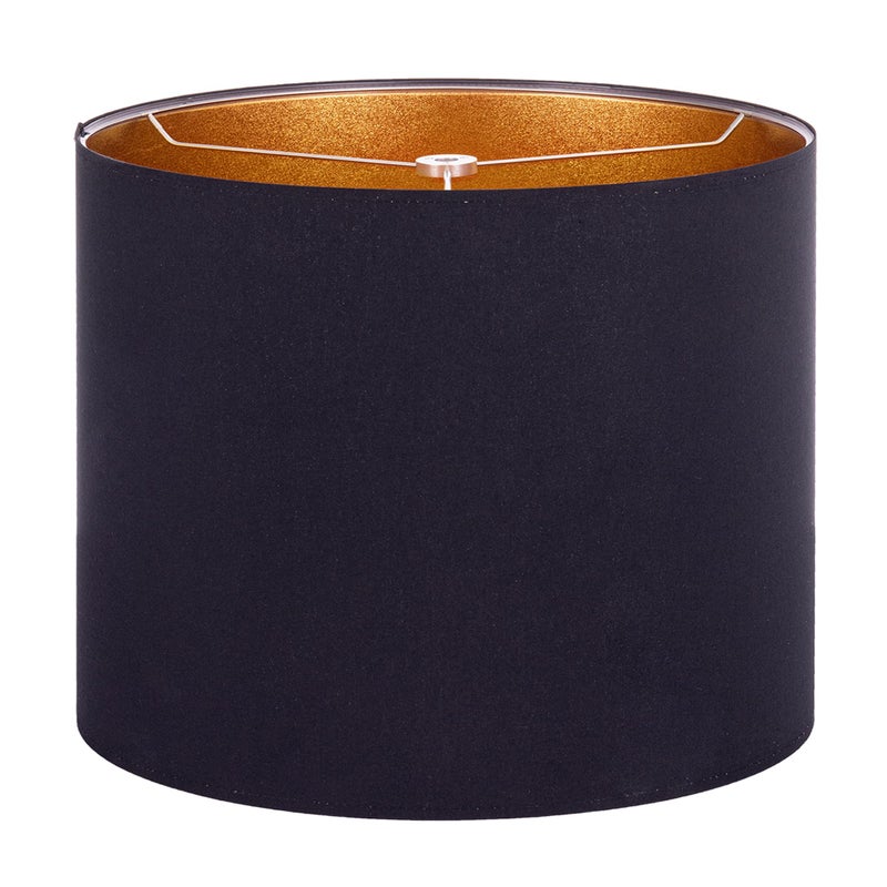 Wellmet 16"x16"x12" Assembly Required Lampshade for Table Lamp, Bedside Lamp, Floor Lamp, Fabric Drum Lampshade Classic Modern Style, Spider Fitter, Black Gold - Image 1